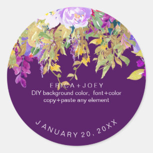 PixDezines Watercolor Wisteria+Peonies Classic Round Sticker