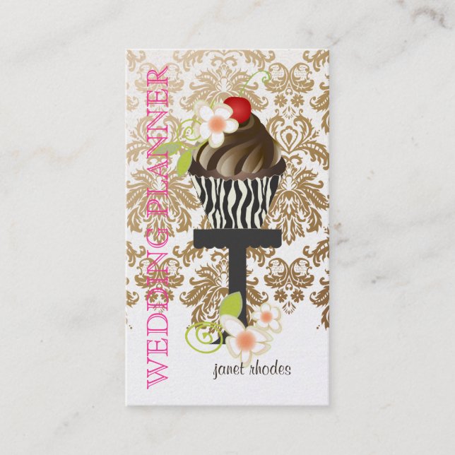 PixDezines, Wedding Planner+Fidora Damask Business Card (Front)