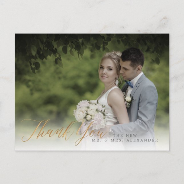 PixDezines Wedding Thank You/Faux Gold Calligraphy Postcard (Front)