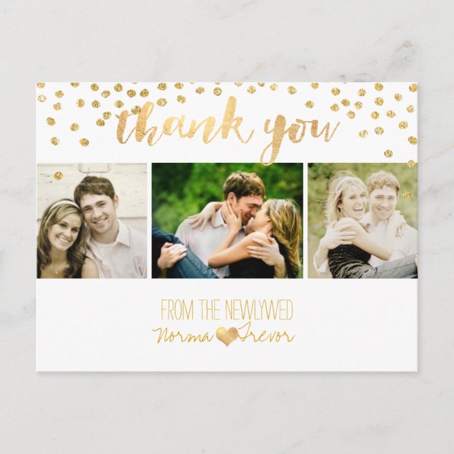 PixDezines wedding thank you/gold confetti Postcard (Front)