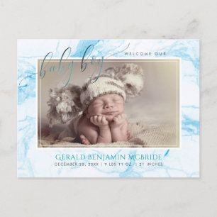 PixDezines Welcome Baby Boy, Faux Foil+Marble Announcement Postcard
