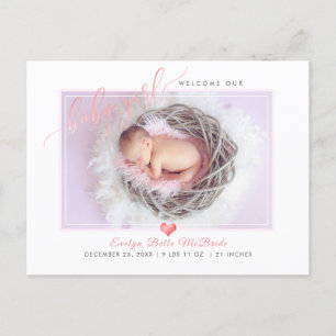 PixDezines Welcome Baby Girl, Faux Foil Script Announcement Postcard