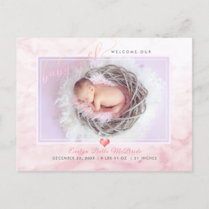 PixDezines Welcome Baby Girl, Faux Foil Script Announcement Postcard