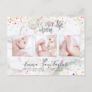 PixDezines We're Over the Moon Birth Confetti Announcement Postcard