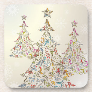 PixDezines Whimpsy Christmas Tree+snowflakes Coaster