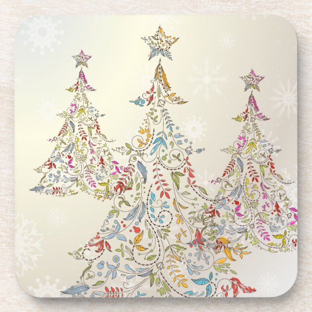 PixDezines Whimpsy Christmas Tree+snowflakes Coaster (Front)