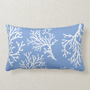 PixDezines white+blue coral/diy background Lumbar Pillow