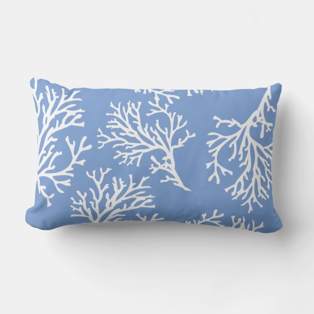 PixDezines white+blue coral/diy background Lumbar Pillow (Front)