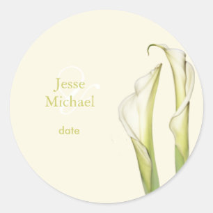 PixDezines white calla lilies/diy background Classic Round Sticker