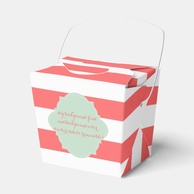 PixDezines White+Coral Orange stripes Favor Box (Front Side)