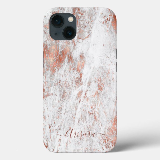PixDezines White Marble+Faux Rose Gold Case-Mate i iPhone Case (Back)