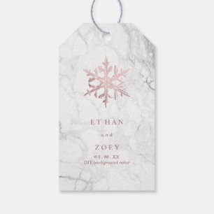 PixDezines White Marble Faux Rose Gold Snowflakes Gift Tags