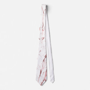 PixDezines White Marble+Faux Rose Gold Veins Tie