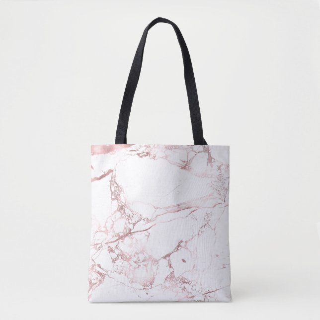 PixDezines WHITE MARBLE+FAUX ROSE GOLD VEINS Tote Bag (Front)