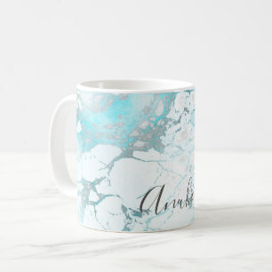 PixDezines WHITE MARBLE+IRIDESCENT TURQUOISE VEINS Coffee Mug