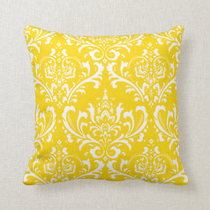 PixDezines White Rossi Damask/Yellow/DIY colour Throw Pillow