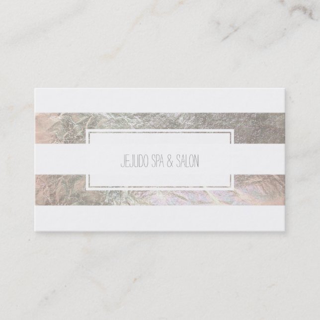 PixDezines white stripes/faux silver Business Card (Front)
