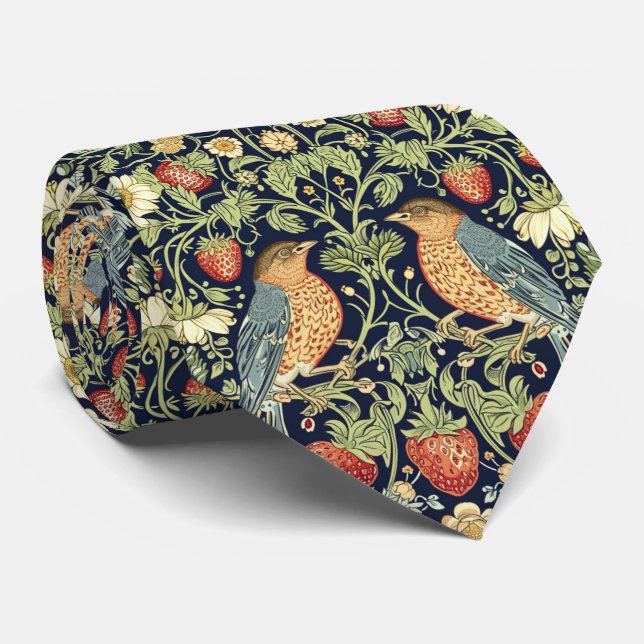 PixDezines William Morris Strawberry Thief Pink Tie (Rolled)