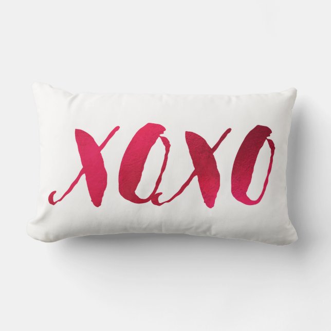 PixDezines XOXO in Faux Red Foil Lumbar Pillow (Front)