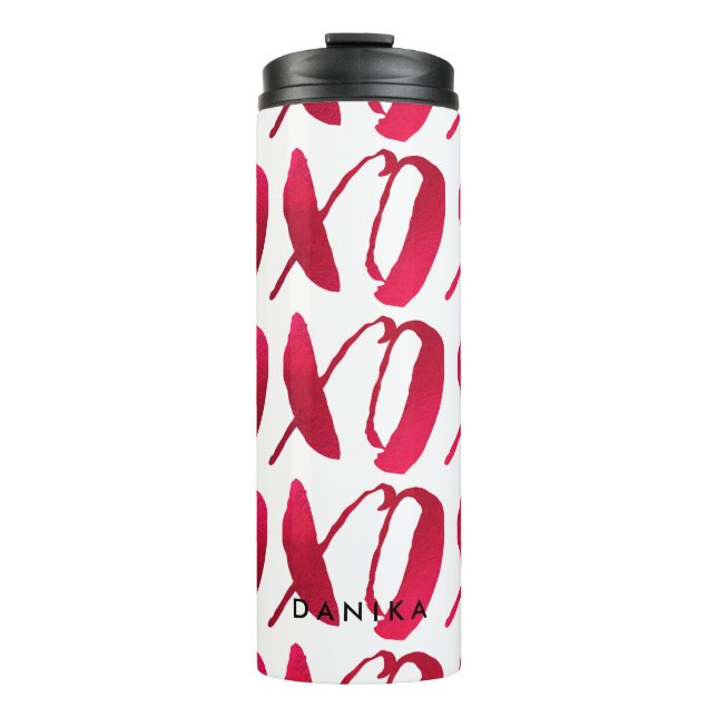 PixDezines xoxo/red/DIY background Thermal Tumbler (Front)