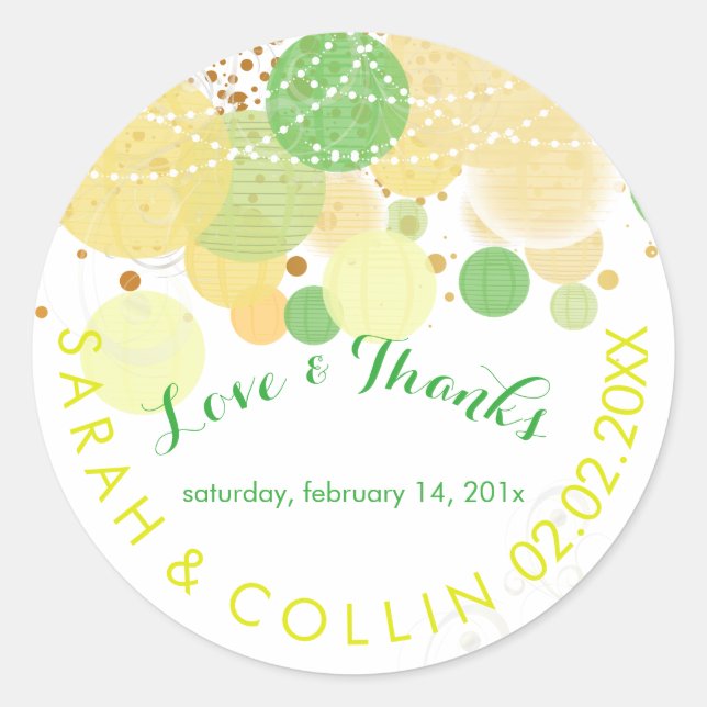 PixDezines yellow/green/lanterns/diy background Classic Round Sticker (Front)