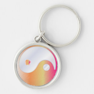 PixDezines yin yang/white+dash of grunge Keychain