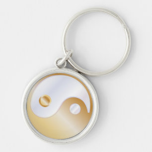 PixDezines yin yang/white+faux gold Keychain