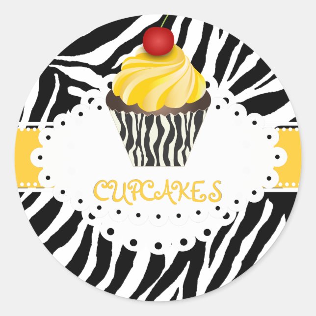 PixDezines zebra+cupcake/DIY colour Classic Round Sticker (Front)