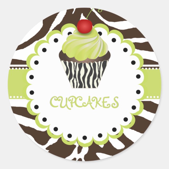 PixDezines zebra+cupcake/DIY colour Classic Round Sticker (Front)