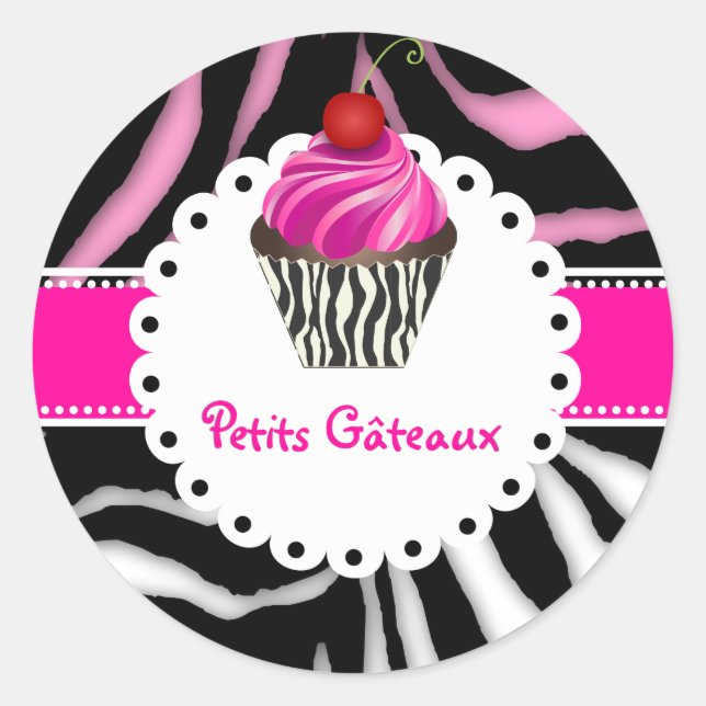 PixDezines zebra cupcake/DIY colour Classic Round Sticker (Front)