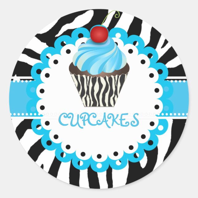 PixDezines zebra+cupcake/DIY colour Classic Round Sticker (Front)