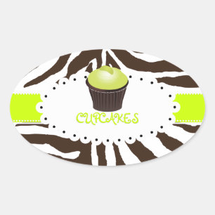 PixDezines zebra+cupcake/DIY colour Oval Sticker