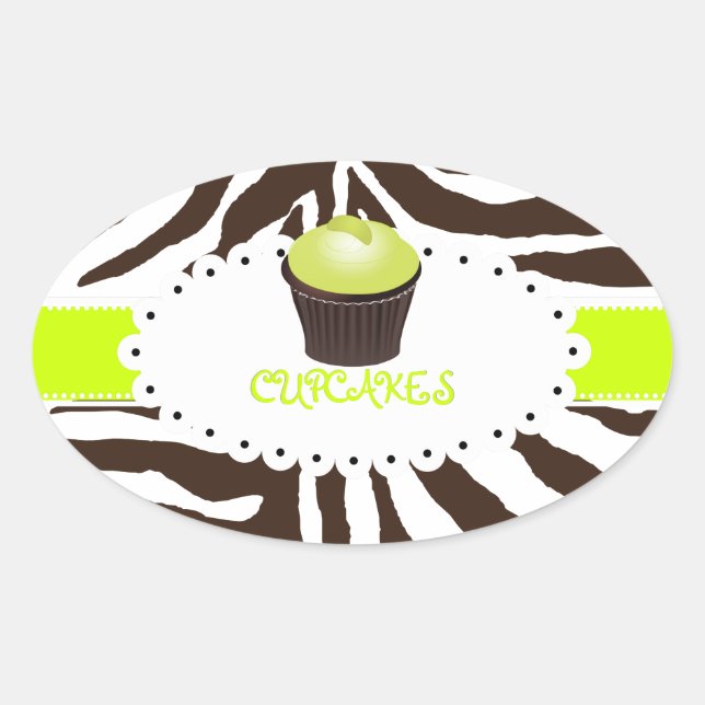 PixDezines zebra+cupcake/DIY colour Oval Sticker (Front)