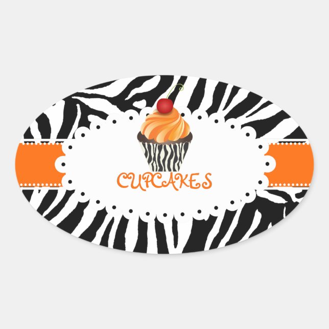 PixDezines zebra+cupcake/DIY colour Oval Sticker (Front)