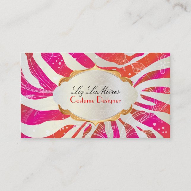 PixDezines zebra+floral/pink+orange Business Card (Front)