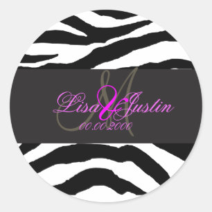 PixDezines zebra monogram stickers/DIY colours Classic Round Sticker