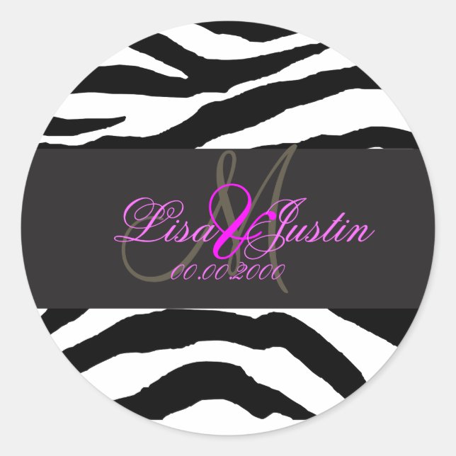 PixDezines zebra monogram stickers/DIY colours Classic Round Sticker (Front)