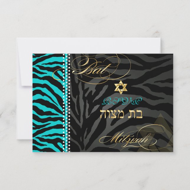 PixDezines Zebra RSVP Bat Mitzvah/DIY Colour Aqua Card (Front)