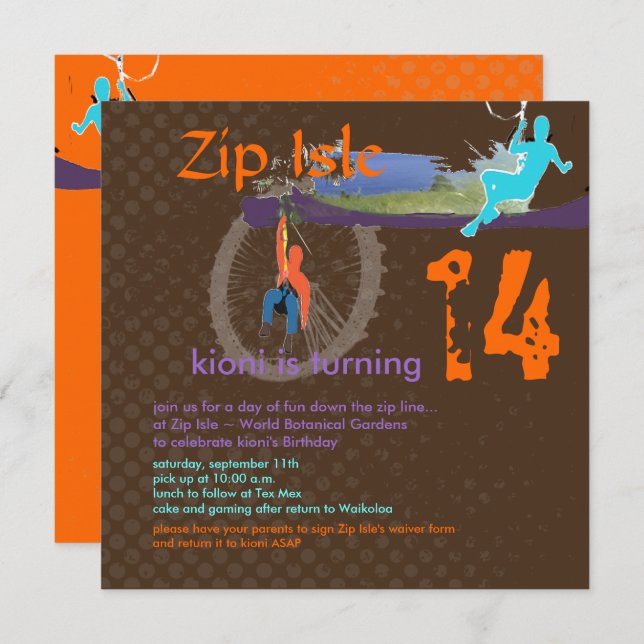 PixDezines Zip Line/DIY background colour Invitation (Front/Back)