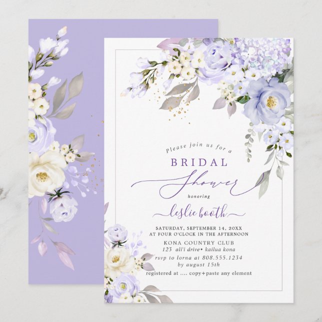 PixDezinesH2  Purple Hydrangea Roses Bridal Shower Invitation (Front/Back)