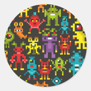 Pixel 8bit monsters classic round sticker