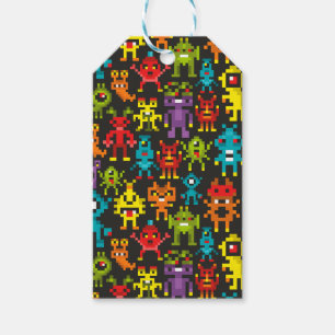 Pixel 8bit monsters gift tags