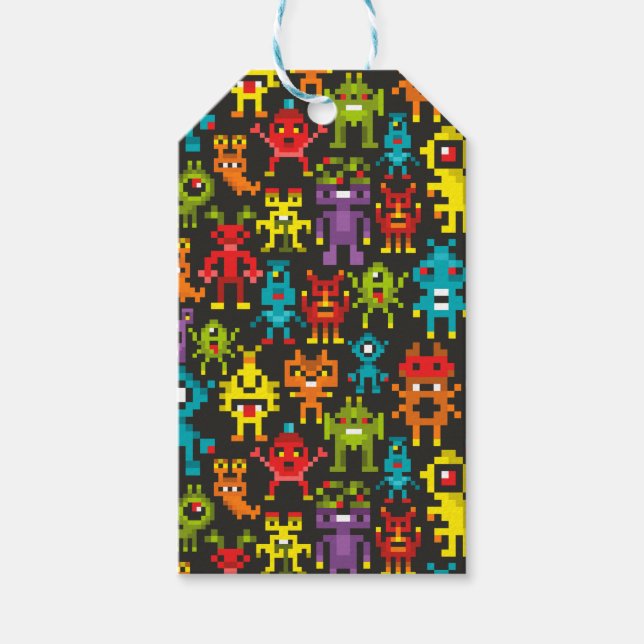 Pixel 8bit monsters gift tags (Front)