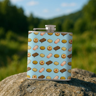 Pixel Art Biscuit and Cookie Selection Pattern Hip Flask