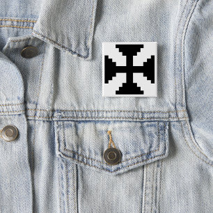 Pixel Art Black Cross Symbol  2 Inch Square Button
