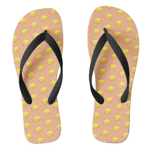 Pixel Art Cake Pattern Pink & Yellow Battenberg Flip Flops