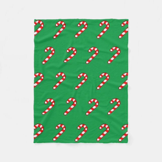 Pixel Art CANDY CANE Pattern - Red Outline Fleece Blanket (Front)