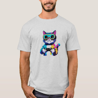 Pixel Art Cat Gamer T-Shirt