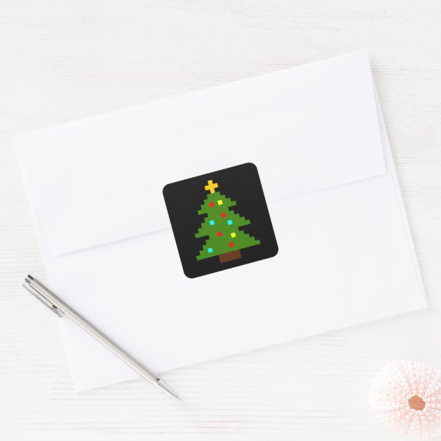 Pixel Art Christmas Tree Square Sticker (Envelope)