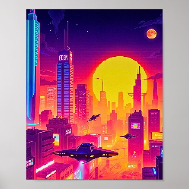 Pixel Art Cyber City Poster (Front)